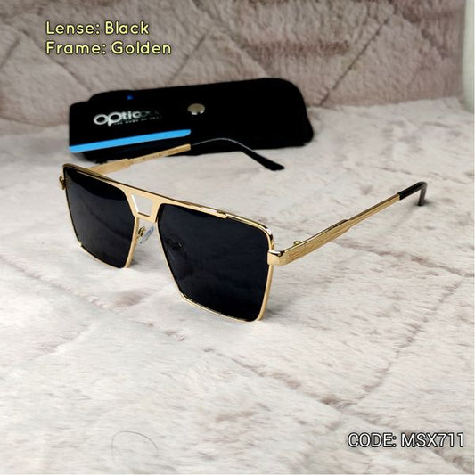 122_Square Golden Metal Design Sunglass